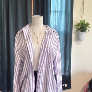 Princess Polly Purple and White Striped Button-Up Shirt